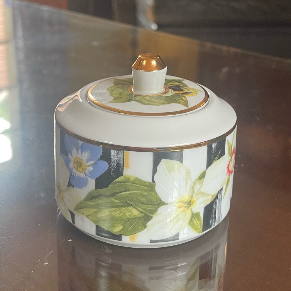 Mackenzie Childs Thistle and Bee pattern sugar bowl